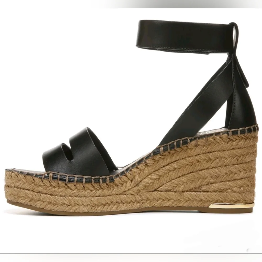 Franco Sarto Callia Espadrille Wedge Sandal In Black Leather Size 11